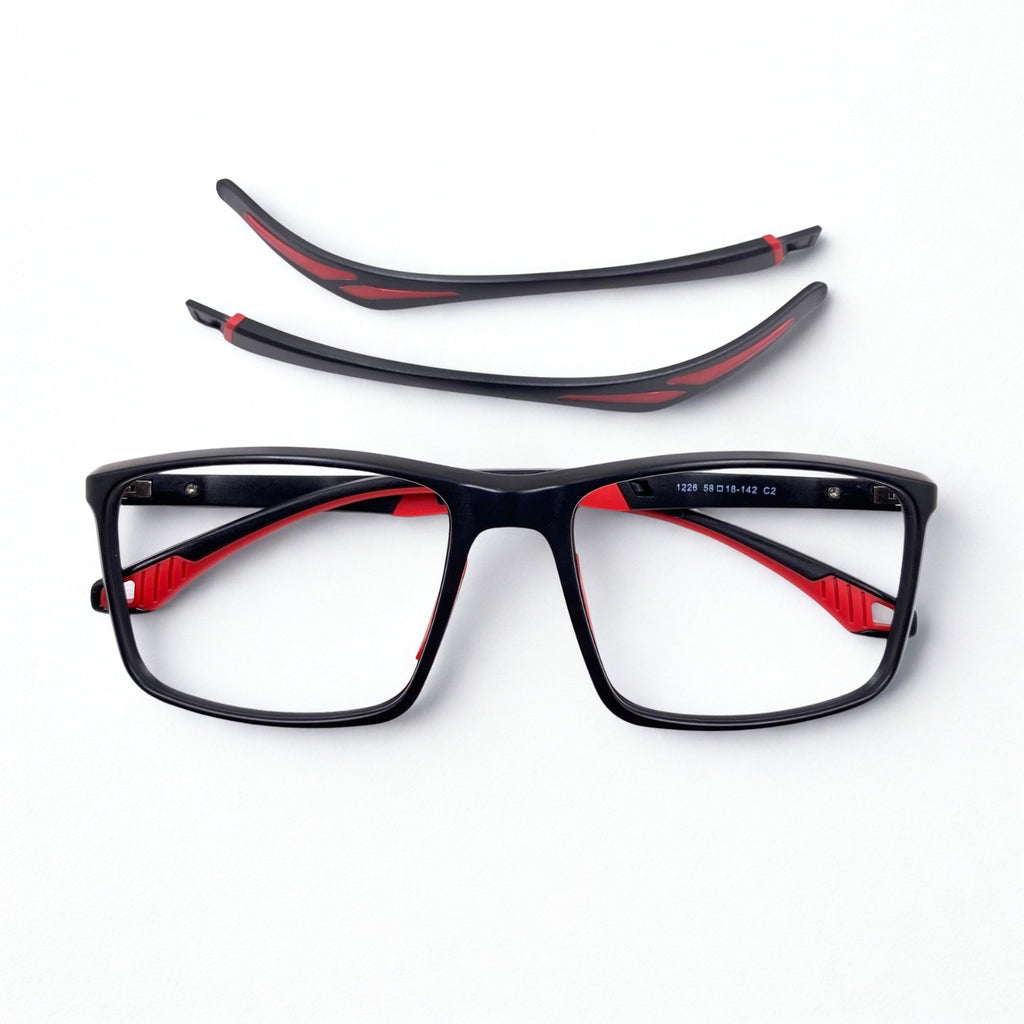 Titan | Gafas Multifunción con Varillas Intercambiables — Negro/Rojo